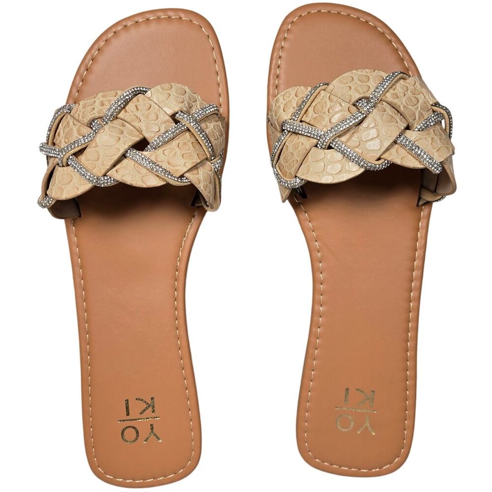 Yoki Alabama 20 Beige Rhinestone Woven Slide Sandals‎ Women Size 9